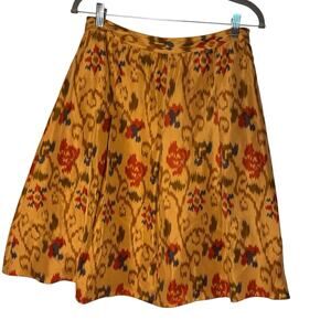 J. Jill Silk Size 6 Boho Chic Abstract Floral Print A-Lined Knee Length Skirt